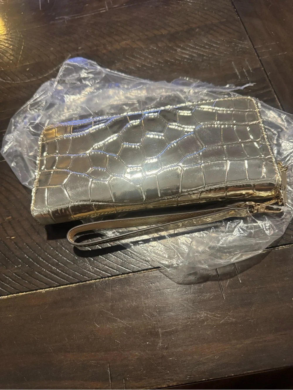 Michael Kors Gold Zip-Around Leather Wristlet Wallet with Detachable Strap